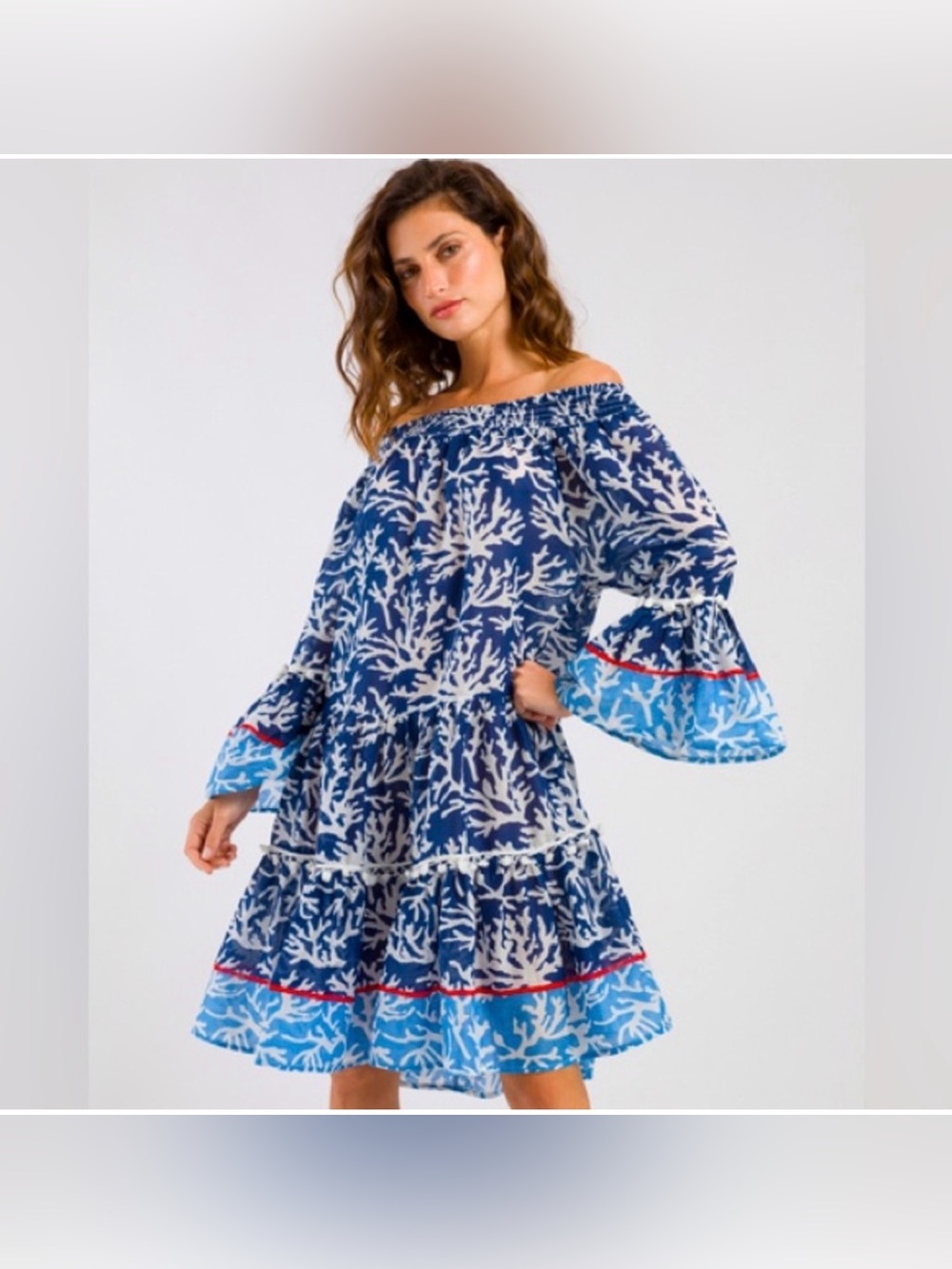 Debbie Katz South Beach Dress Swim Cover Up Beach Resortwear Pom Poms Coastal M